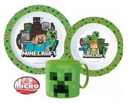 Jídelní set MINECRAFT s menším hrnkem plast 3 dílná